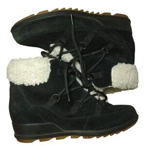 SOREL EVIE Wedge Booties Women's Size 10US 41EUR Black Cozy Lace Up Boots